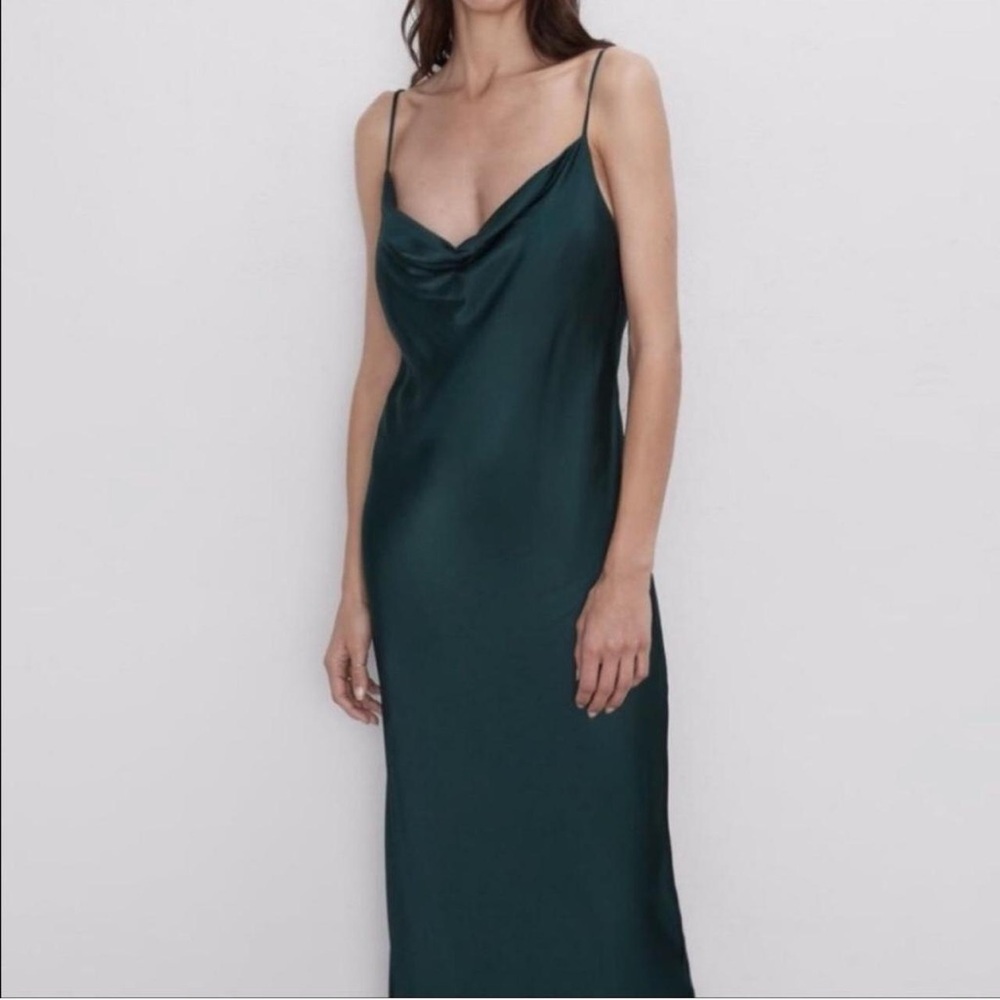 Zara emerald green cowl slip dress xs